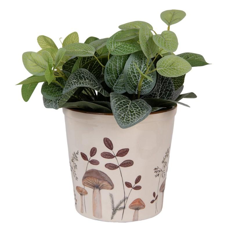 Clayre & Eef 6CELFJ0001L Bloempot Ø 17x16 Cm Beige Keramiek Paddenstoelen