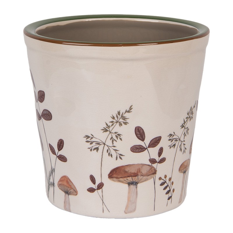 Clayre & Eef 6CELFJ0001L Bloempot Ø 17x16 Cm Beige Keramiek Paddenstoelen