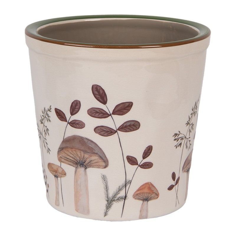 clayre & eef 6CELFJ0001L Bloempot Ø 17x16 cm Beige Keramiek Paddenstoelen