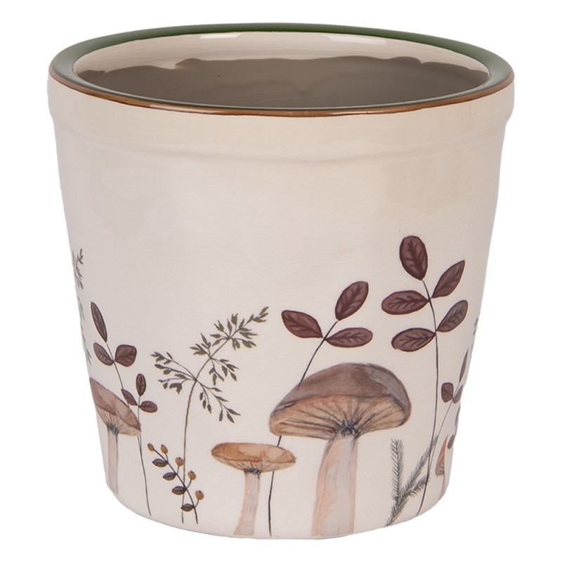 Clayre & Eef 6CELFJ0001M Bloempot Ø 15x14 Cm Beige Keramiek Paddenstoelen