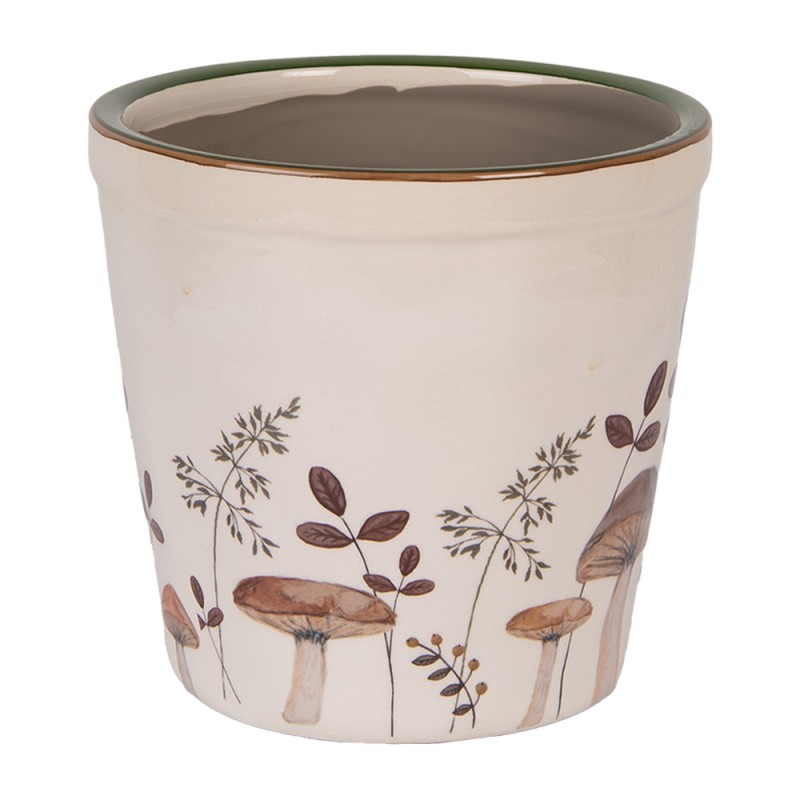 Clayre & Eef 6CELFJ0001M Bloempot Ø 15x14 Cm Beige Keramiek Paddenstoelen
