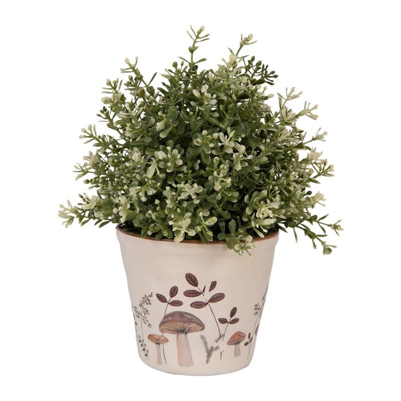 Clayre & Eef 6CELFJ0001S Bloempot Ø 12x11 Cm Beige Keramiek Paddenstoelen