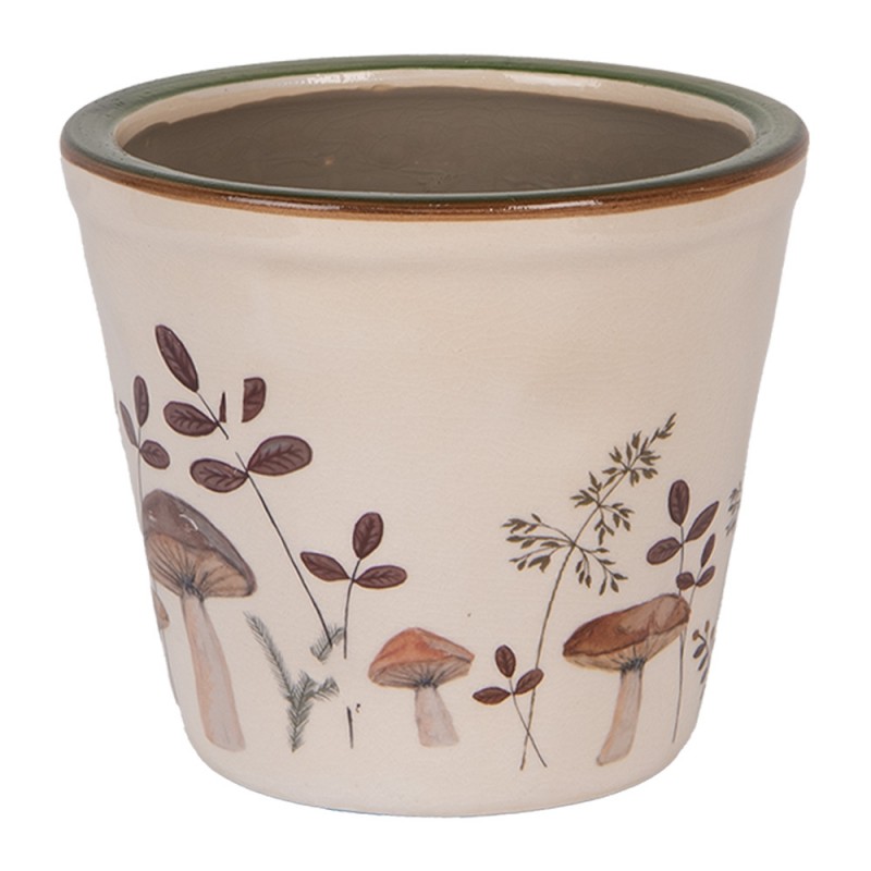 Clayre & Eef 6CELFJ0001S Bloempot Ø 12x11 Cm Beige Keramiek Paddenstoelen