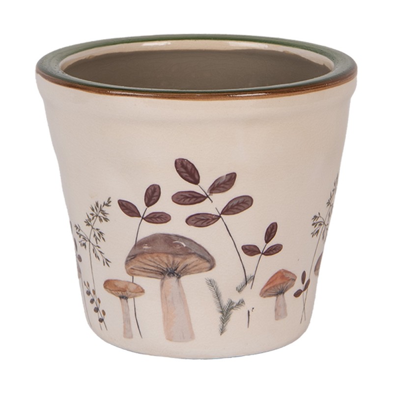 clayre & eef 6CELFJ0001S Bloempot Ø 12x11 cm Beige Keramiek Paddenstoelen
