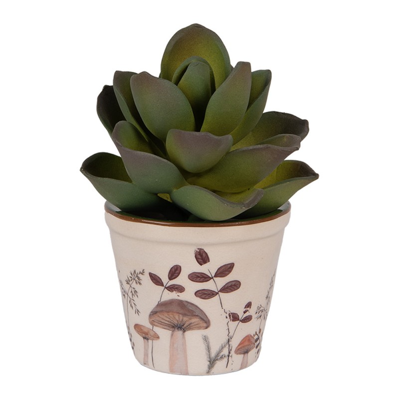 Clayre & Eef 6CELFJ0001XS Bloempot Ø 8x7 Cm Beige Keramiek Paddenstoelen