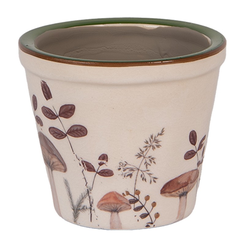 Clayre & Eef 6CELFJ0001XS Bloempot Ø 8x7 Cm Beige Keramiek Paddenstoelen