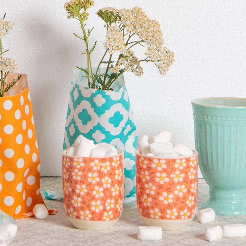 Clayre & Eef 6CEMU0006 Mok 100 Ml Roze Porselein Bloemen Rond Theemok