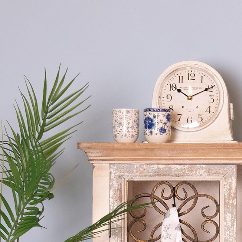 Clayre & Eef 6CEMU0008 Mok 100 Ml Blauw Porselein Bloemen Rond Theemok