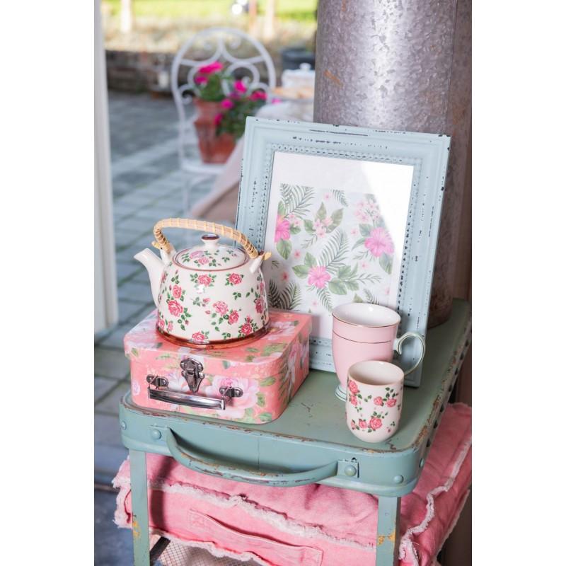 Clayre & Eef 6CEMU0021 Mok 100 Ml Roze Porselein Bloemen Rond Theemok