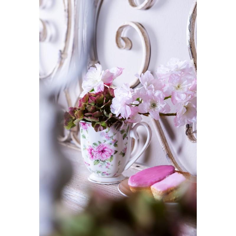 Clayre & Eef 6CEMU0059 Mok 200 Ml Beige Roze Porselein Bloemen Rond Theemok