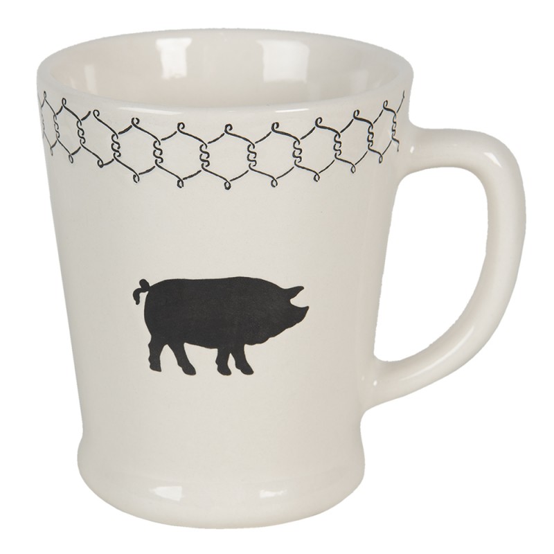 clayre & eef 6CEMU0095 Mok 300 ml Beige Zwart Keramiek Varken Rond Theemok