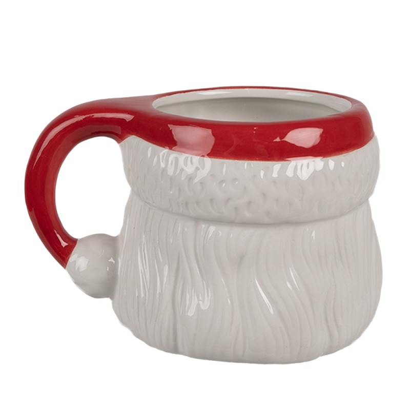Clayre & Eef 6CEMU0154 Mok 400 Ml Wit Rood Keramiek Kerstman