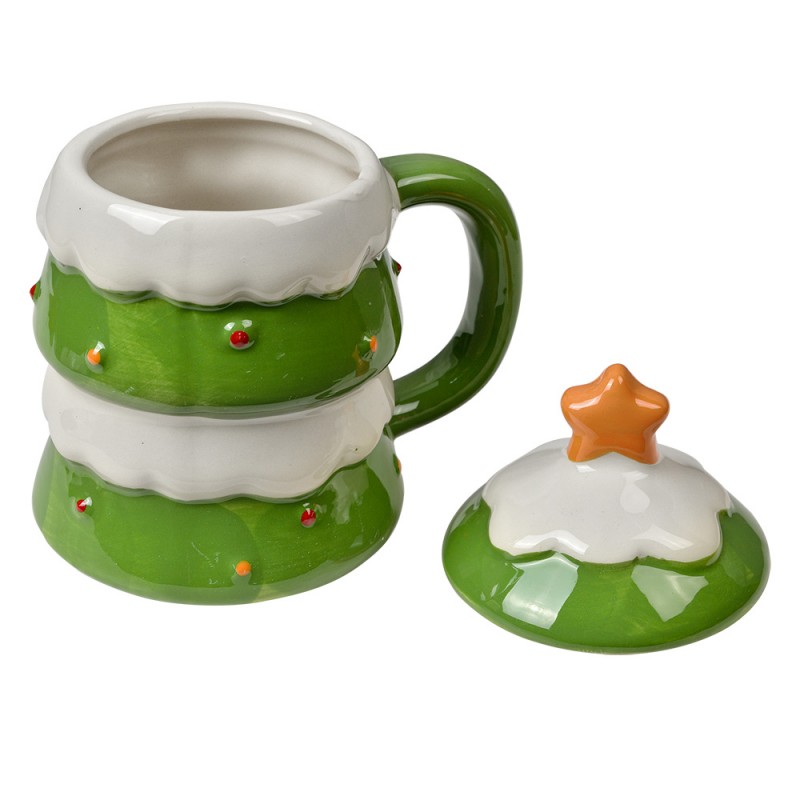 Clayre & Eef 6CEMU0192 Mok Kerstboom 350 Ml Groen Keramiek