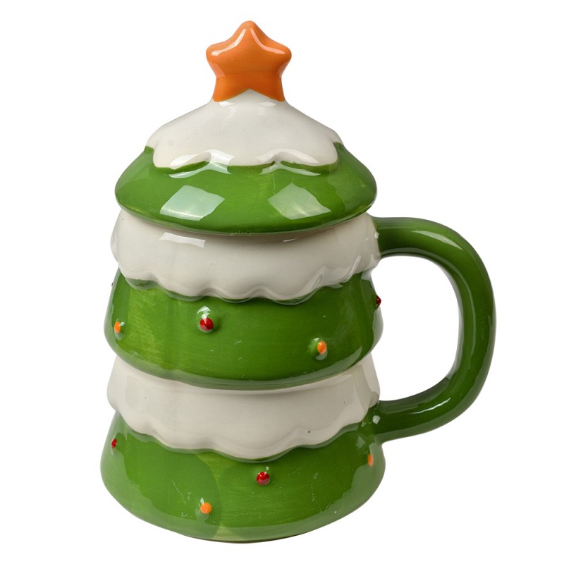 clayre & eef 6CEMU0192 Mok Kerstboom 350 ml Groen Keramiek
