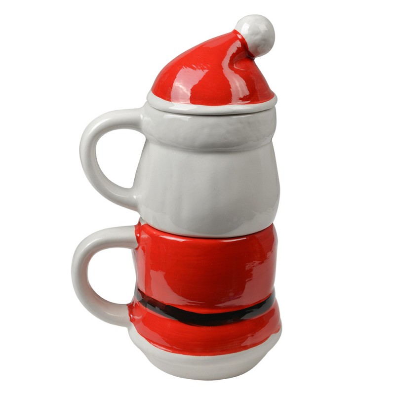 Clayre & Eef 6CEMU0194 Mok Kerstman 300/375 Ml Wit Rood Keramiek
