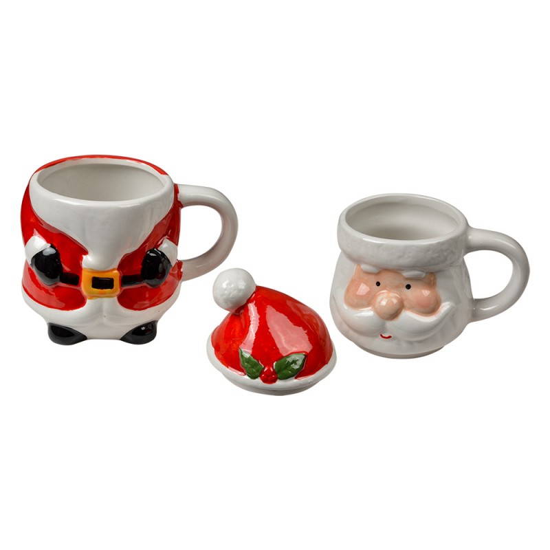 Clayre & Eef 6CEMU0194 Mok Kerstman 300/375 Ml Wit Rood Keramiek