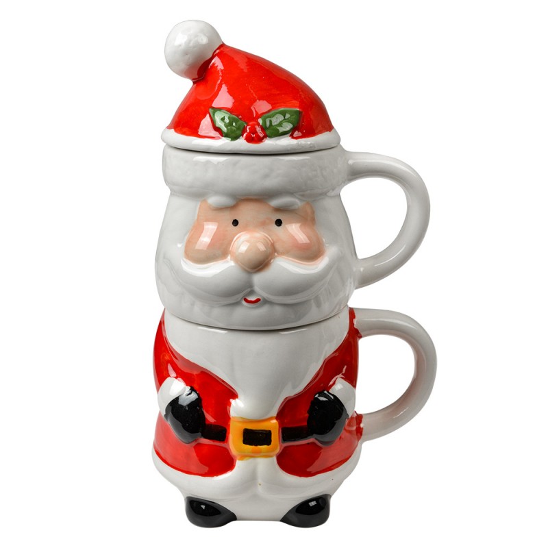 clayre & eef 6CEMU0194 Mok Kerstman 300/375 ml Wit Rood Keramiek