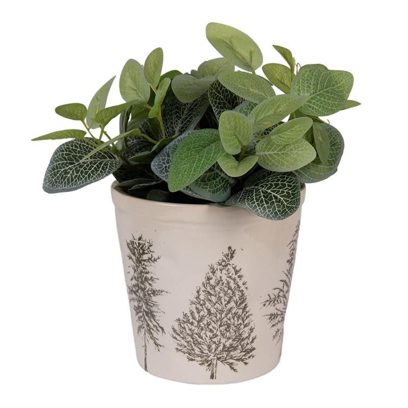 Clayre & Eef 6CENPT0001L Bloempot Ø 17x16 Cm Beige Groen Keramiek Dennenbomen