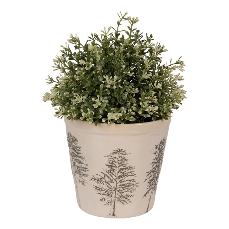 Clayre & Eef 6CENPT0001M Bloempot Ø 15x14 Cm Beige Keramiek Dennenbomen
