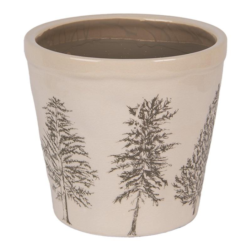 Clayre & Eef 6CENPT0001M Bloempot Ø 15x14 Cm Beige Keramiek Dennenbomen