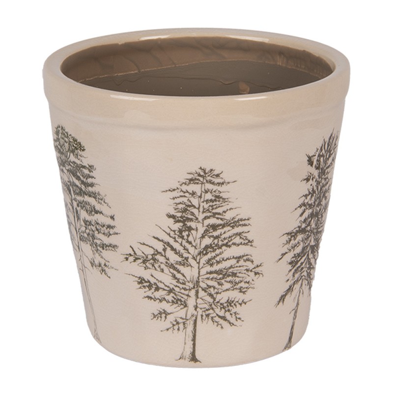 clayre & eef 6CENPT0001M Bloempot Ø 15x14 cm Beige Keramiek Dennenbomen