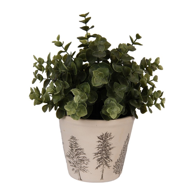 Clayre & Eef 6CENPT0001S Bloempot Ø 12x11 Cm Beige Keramiek Dennenbomen