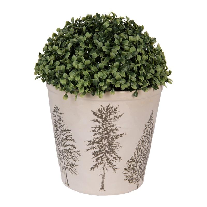 Clayre & Eef 6CENPT0001XL Bloempot Ø 21x20 Cm Beige Keramiek Dennenbomen