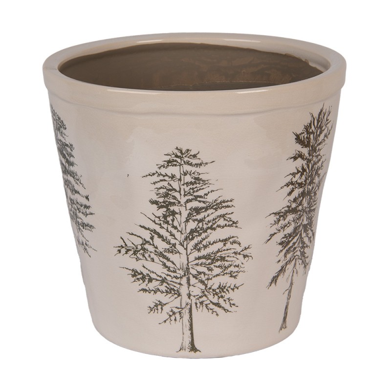 Clayre & Eef 6CENPT0001XL Bloempot Ø 21x20 Cm Beige Keramiek Dennenbomen