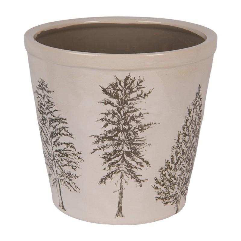 clayre & eef 6CENPT0001XL Bloempot Ø 21x20 cm Beige Keramiek Dennenbomen