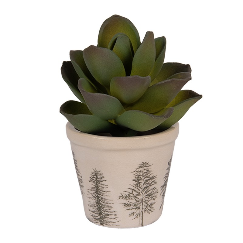 Clayre & Eef 6CENPT0001XS Bloempot Ø 8x7 Cm Beige Keramiek Dennenbomen