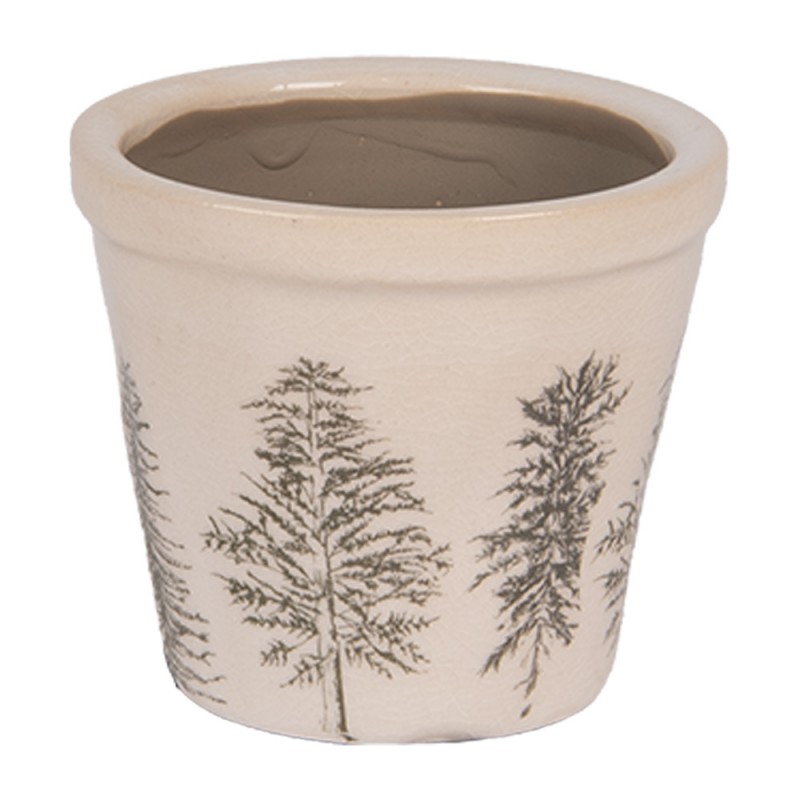 Clayre & Eef 6CENPT0001XS Bloempot Ø 8x7 Cm Beige Keramiek Dennenbomen
