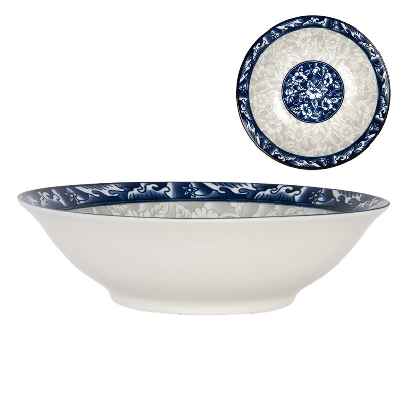 clayre & eef 6CEPS0001 Schaal Ø 21x5 cm Wit Blauw Keramiek