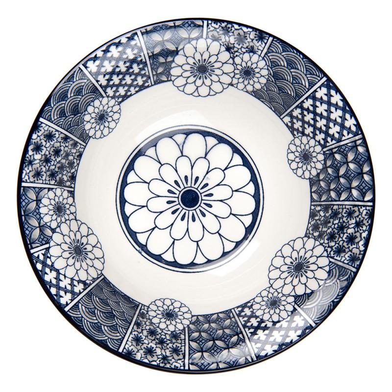 Clayre & Eef 6CEPS0002 Schaal Ø 18x6 Cm Wit Blauw Keramiek