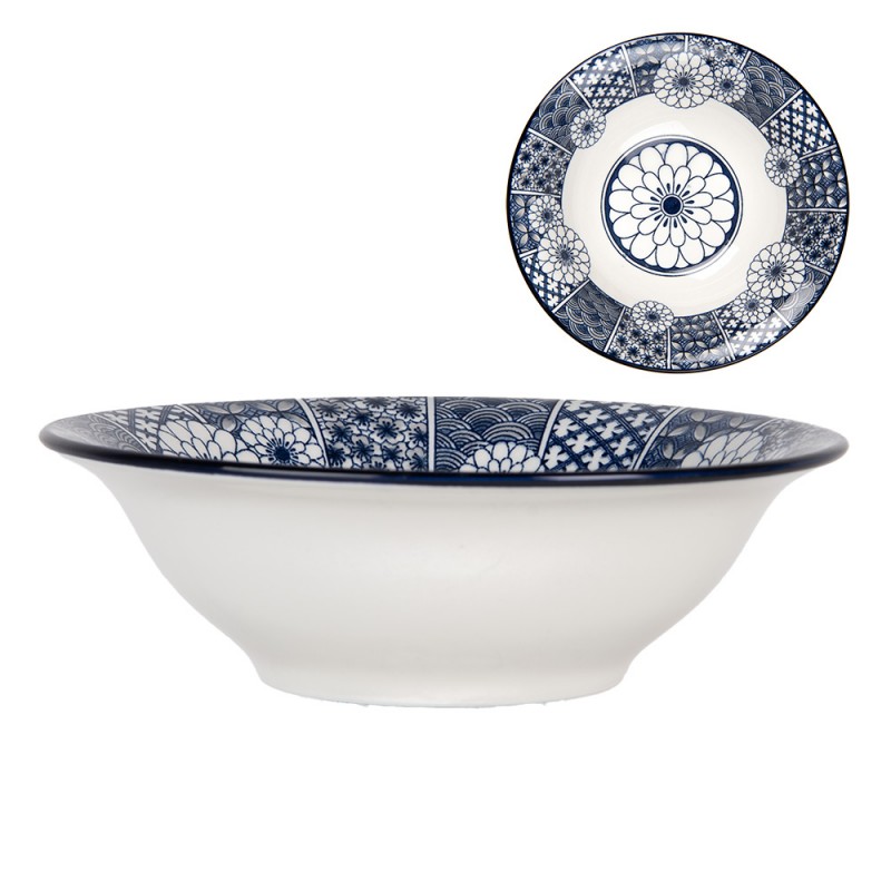 clayre & eef 6CEPS0002 Schaal Ø 18x6 cm Wit Blauw Keramiek