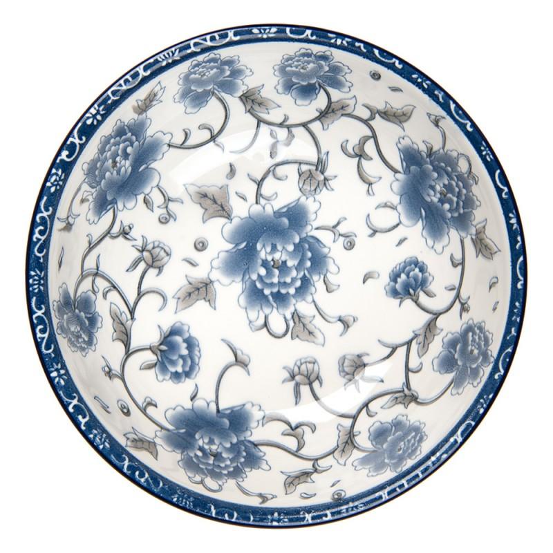 Clayre & Eef 6CEPS0003 Schaal Ø 19x7 Cm Wit Blauw Keramiek Bloemen