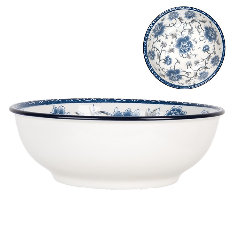 clayre & eef 6CEPS0003 Schaal Ø 19x7 cm Wit Blauw Keramiek Bloemen