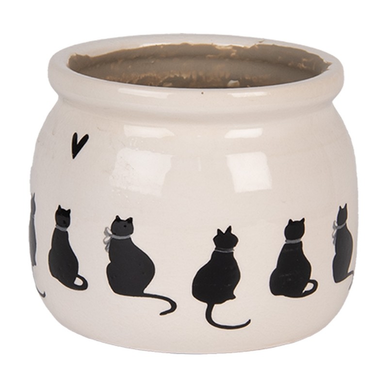 Clayre & Eef 6CEPWS0001L Bloempot Ø 20x15 Cm Beige Keramiek Katten