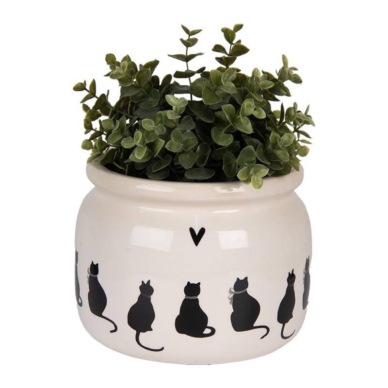 Clayre & Eef 6CEPWS0001L Bloempot Ø 20x15 Cm Beige Keramiek Katten