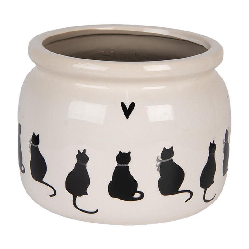 clayre & eef 6CEPWS0001L Bloempot Ø 20x15 cm Beige Keramiek Katten