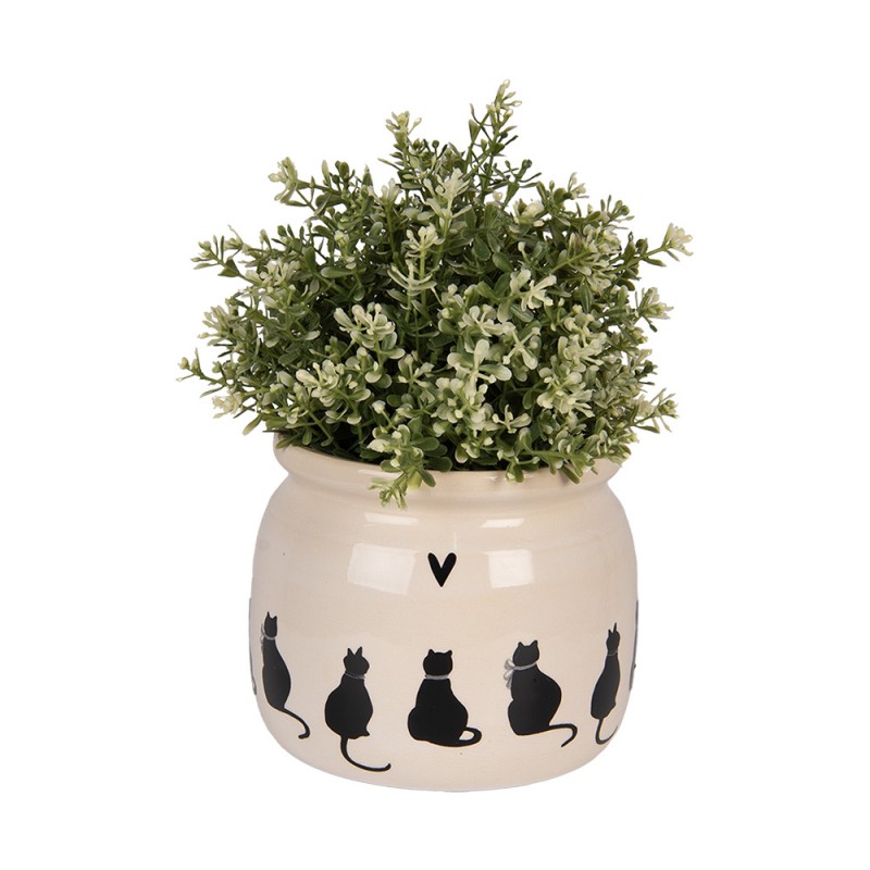 Clayre & Eef 6CEPWS0001M Bloempot Ø 16x13 Cm Beige Keramiek Katten