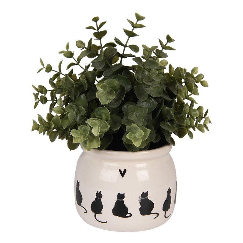 Clayre & Eef 6CEPWS0001S Bloempot Ø 12x10 Cm Beige Keramiek Katten