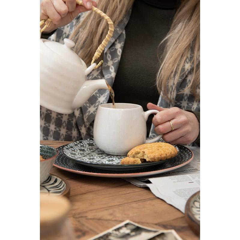 Clayre & Eef 6CETE0088L Theepot Met Filter 800 Ml Wit Porselein Rond Theekan