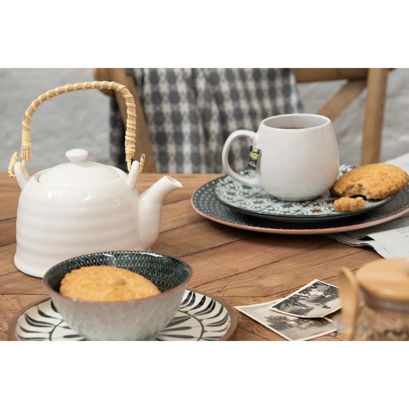 Clayre & Eef 6CETE0088L Theepot Met Filter 800 Ml Wit Porselein Rond Theekan