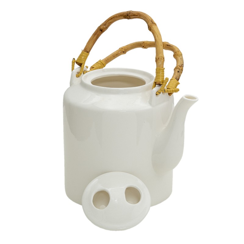 Clayre & Eef 6CETE0096 Theepot 1500 Ml Wit Porselein Rond Theekan