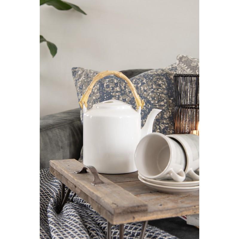 Clayre & Eef 6CETE0096 Theepot 1500 Ml Wit Porselein Rond Theekan