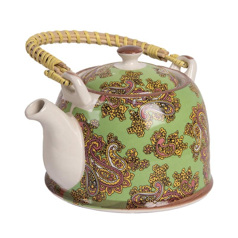 Clayre & Eef 6CETE0176 Theepot Met Filter 800 Ml Groen Rood Keramiek