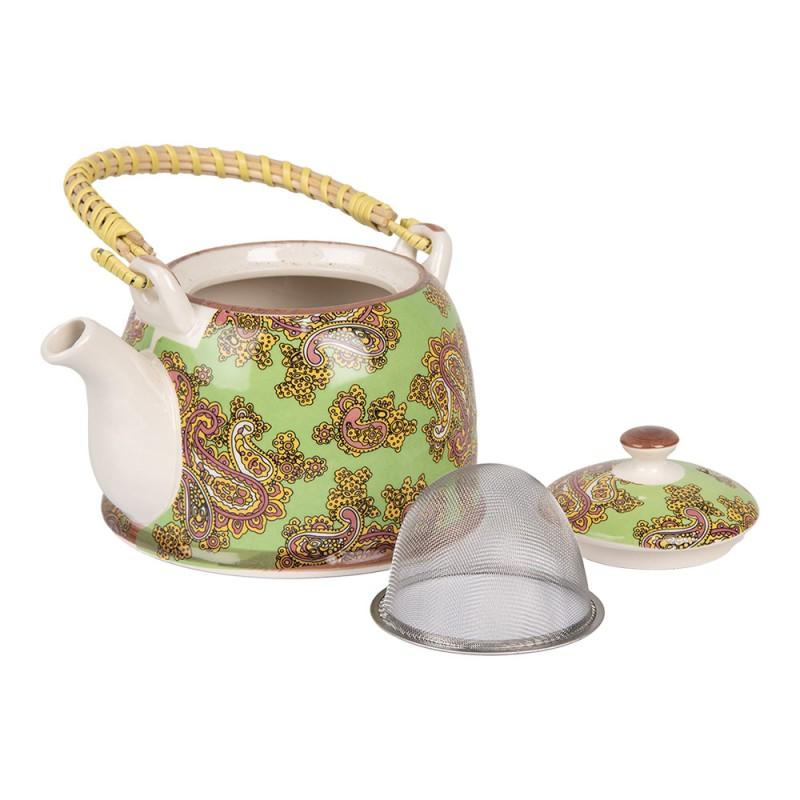 Clayre & Eef 6CETE0176 Theepot Met Filter 800 Ml Groen Rood Keramiek