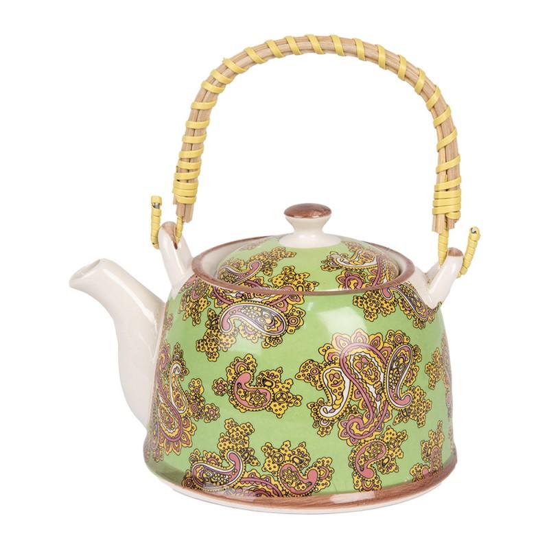 clayre & eef 6CETE0176 Theepot met Filter 800 ml Groen Rood Keramiek