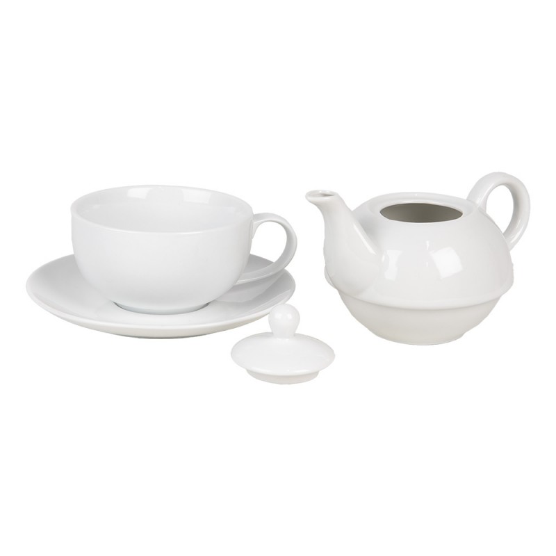 Clayre & Eef 6CETEFO0001 Tea For One 350 Ml Wit Keramiek Theepot Set