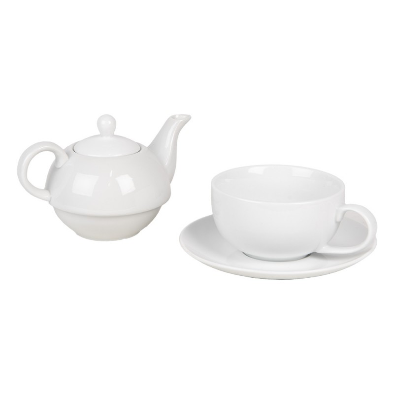 Clayre & Eef 6CETEFO0001 Tea For One 350 Ml Wit Keramiek Theepot Set